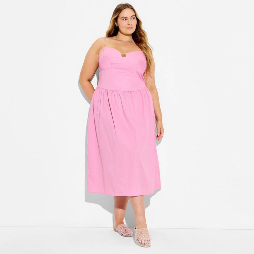 Women's Keyhole Poplin Midi Dress - Wild Fable Pink 2X